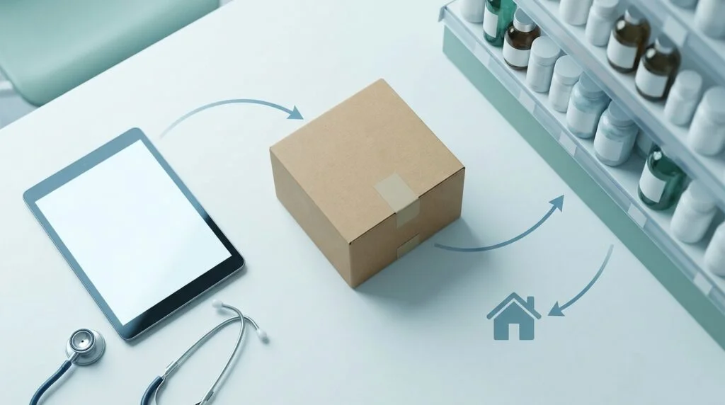 Direct-to-patient prescription program paperwork on a desk
